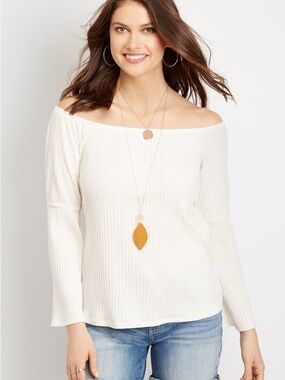 Maurices Cream Ribbed Off-Shoulder Top